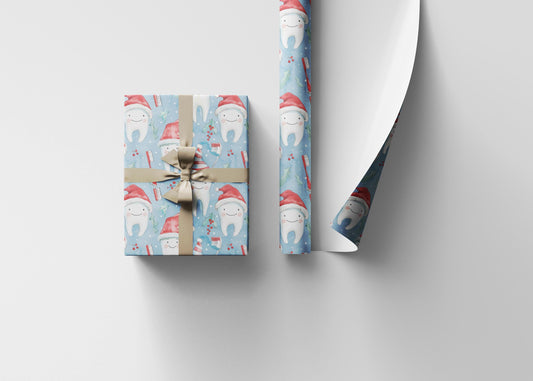 Dentist Appreciation Gift Wrap, Dental Pattern Paper, Unique Tooth Design Christmas Fun Gift Wrap for Dental Office Dentist and Hygienists