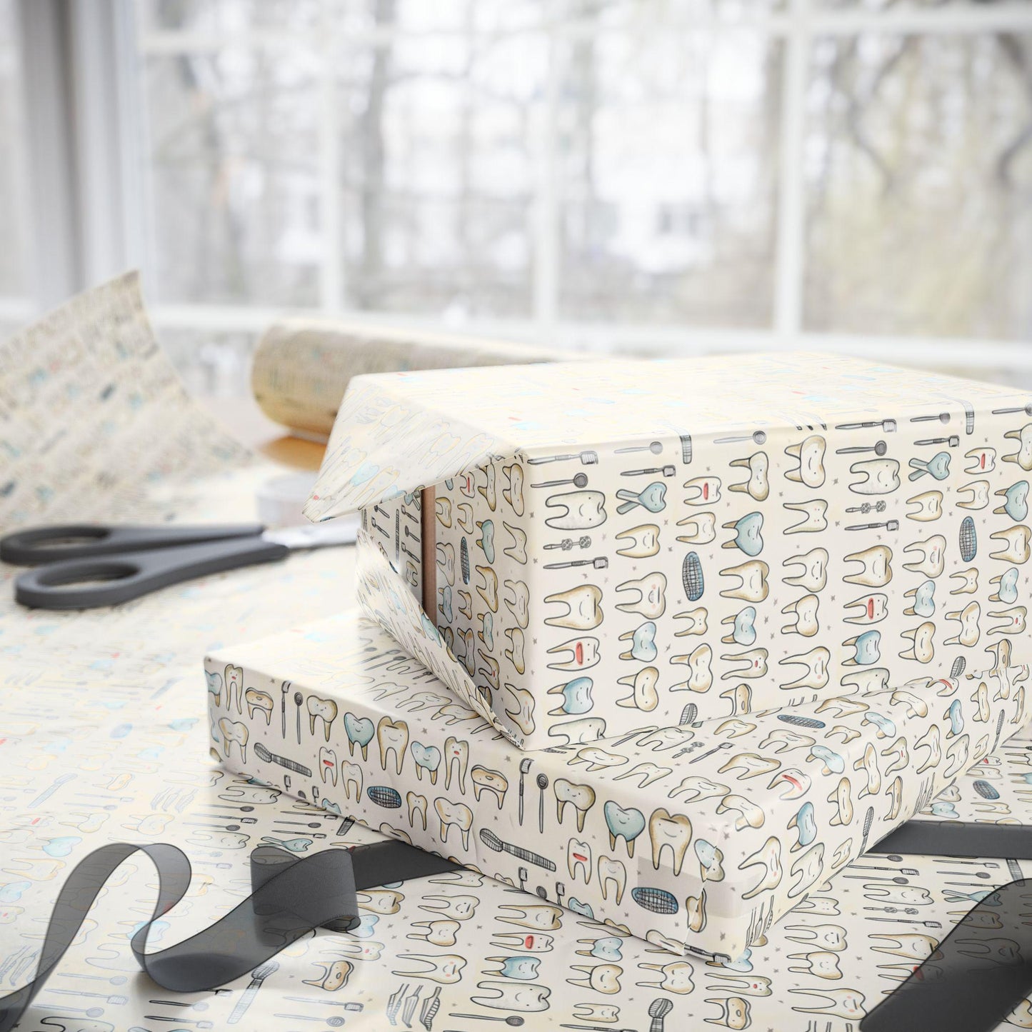 Orthodontist Tooth Print Wrapping, Dentist Gift Paper, Dental Decor Fun Gift Wrap for Dental Office Dentist and Hygienists