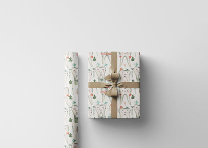 Dentist Gift Wrap, Minimal Tooth Pattern Paper, Dental Professional Gift Christmas Fun Gift Wrap for Dental Office Dentist and Hygienists