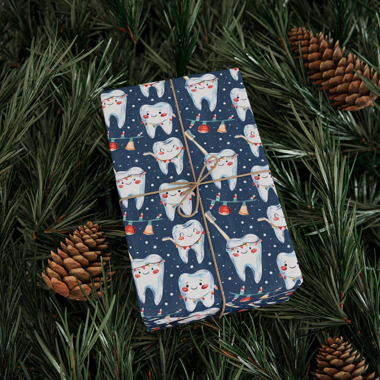Orthodontist Wrapping Paper, Dentist Gift Wrap, Modern Tooth Design Holiday Fun Gift Wrap for Dental Office Dentist and Hygienists