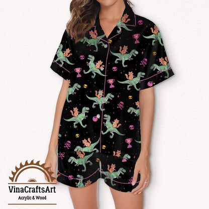 Princess Donut & Mongo Pajamas Set, Dungeon Crawler Carl Long Sleeve Pajamas, Funny Cat Dinosaur Sleepwear, Cozy Gamer Gift