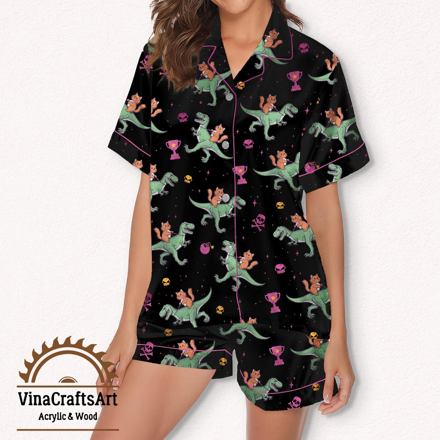 Princess Donut & Mongo Pajamas Set, Dungeon Crawler Carl Long Sleeve Pajamas, Funny Cat Dinosaur Sleepwear, Cozy Gamer Gift