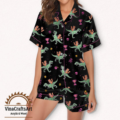 Princess Donut & Mongo Pajamas Set, Dungeon Crawler Carl Long Sleeve Pajamas, Funny Cat Dinosaur Sleepwear, Cozy Gamer Gift