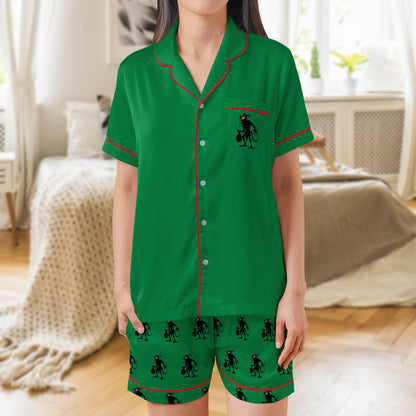 Krampus Satin Short Sleeves Pajama Set, The Krampus Christmas Women's Pajama Shorts Set