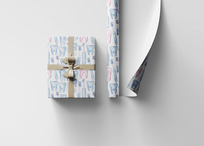 Dental Clinic Wrapping Paper, Tooth Design Gift Wrap, Orthodontist Print Fun Gift Wrap for Dental Office Dentist and Hygienists