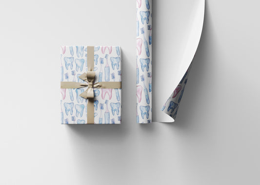 Dental Clinic Wrapping Paper, Tooth Design Gift Wrap, Orthodontist Print Fun Gift Wrap for Dental Office Dentist and Hygienists