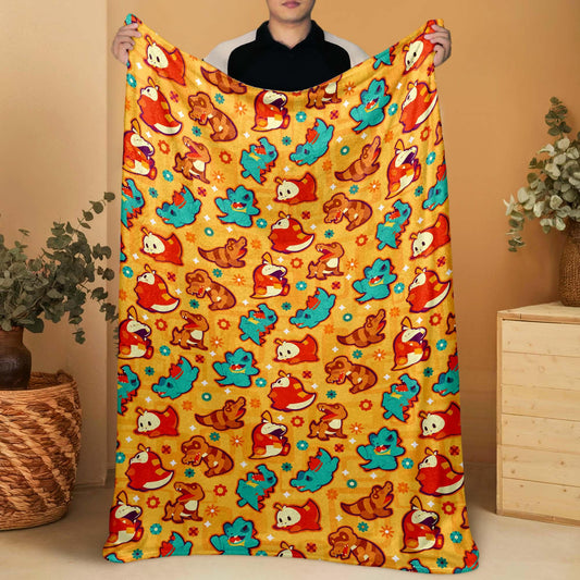 Totodile Fuecoco Fleece Blanket, Topical Throw Blanket, Cotton Baby Blanket, Home Decor Cozy Blanket, Totodile Blanket Gifts