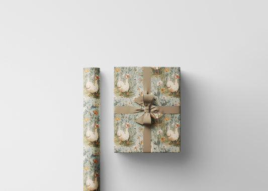 Country Goose and Wildflower Wrapping Paper for Garden Party Favors | Floral Gift Wrap for Cottagecore Themed Birthdays Baby First Birthday