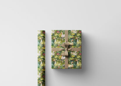 Goose and Botanical Flower Wrapping Paper for Country Birthday Garden party Baby Shower Gift Wrap, Wrapping rolls for Spring Summer wedding