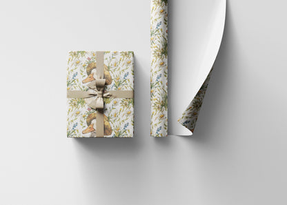 Wildflower and Goose Wrapping Paper for Baby Girl Gifts | Nature Themed Gift Wrap for New Moms and Baby Showers, Plant Moms gift wrap