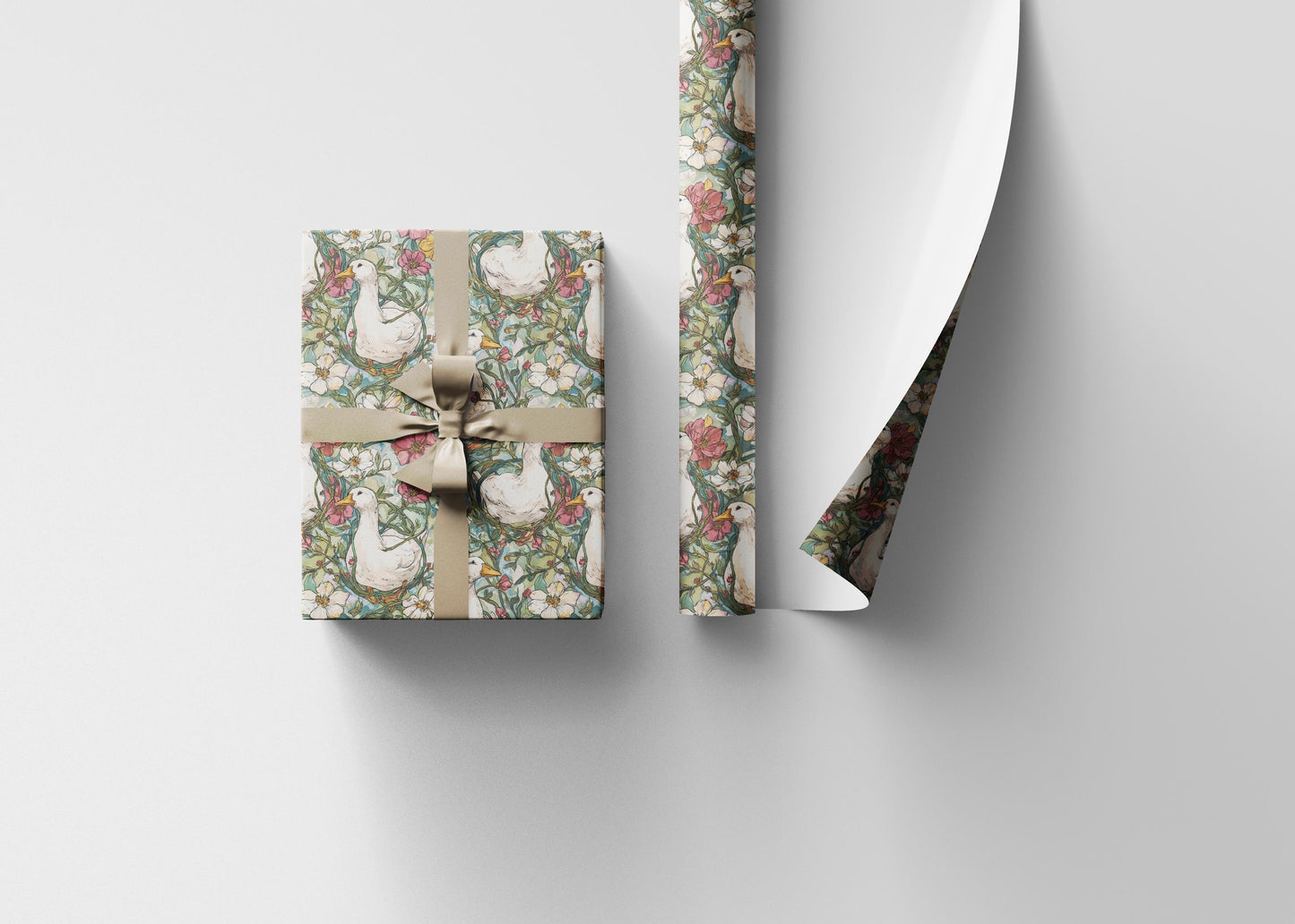 Rustic Goose and Wildflower Wrapping Paper for Mom or Grandma Birthday | Whimsical Farmhouse Baby Shower Gift Wrap for Florals Plant lovers