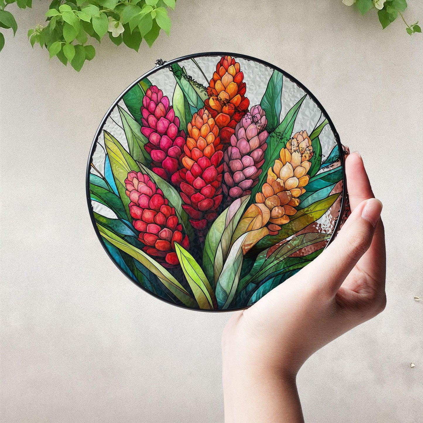 Tropical Ginger Flower Stained Glass Suncatcher, Tropical Home Style, Gift for Gardeners, Nature Lovers Gift, Tropical Ginger Lovers Gift