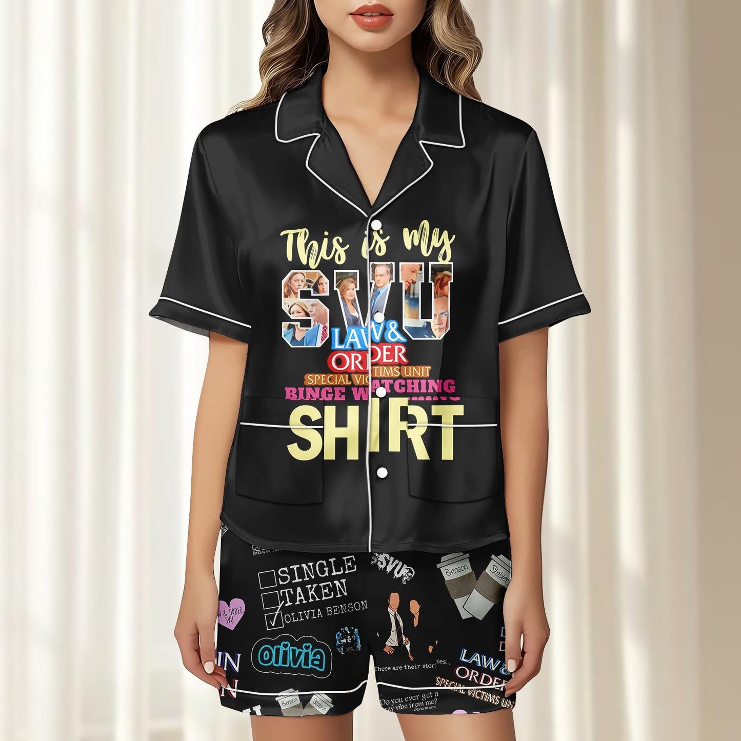 Svu Satin Pajamas Short Set, Law And Order Women Pajamas, Olivia Benson Matching Pjs, Crime Show Nightwear, Tv Series Pjs, Gift For Fan