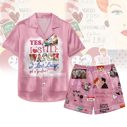 I Love Lucy Satin Pajamas Short Set, Retro Tv Show Women Sleepwear, Vintage Matching Pjs, Family Holiday Pajams, Gift For Her