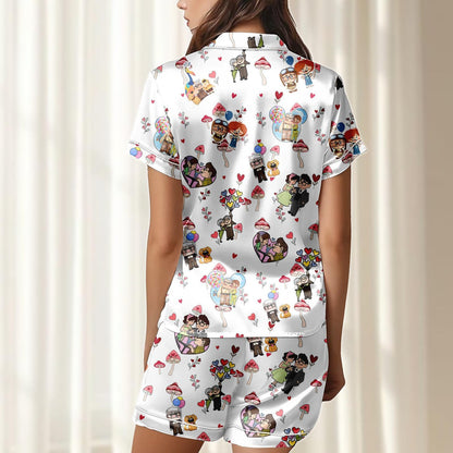 Carl And Ellie Satin Pajamas Short Set, Up Women Sleepwear, Cute Couple Pjs, Cartoon Movie Merch, Matching Pajamas Set, Pixar Fan Gift
