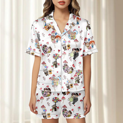 Carl And Ellie Satin Pajamas Short Set, Up Women Sleepwear, Cute Couple Pjs, Cartoon Movie Merch, Matching Pajamas Set, Pixar Fan Gift
