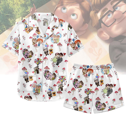 Carl And Ellie Satin Pajamas Short Set, Up Women Sleepwear, Cute Couple Pjs, Cartoon Movie Merch, Matching Pajamas Set, Pixar Fan Gift