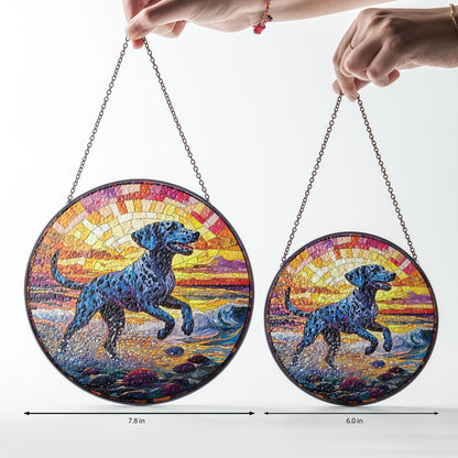 Dalmatian Dog Beach Stained Glass Suncatcher, Dog Memorial Sun Catcher for Pet Lovers, Rainbow Bridge Decor, Beach Window Hanging Glass Art