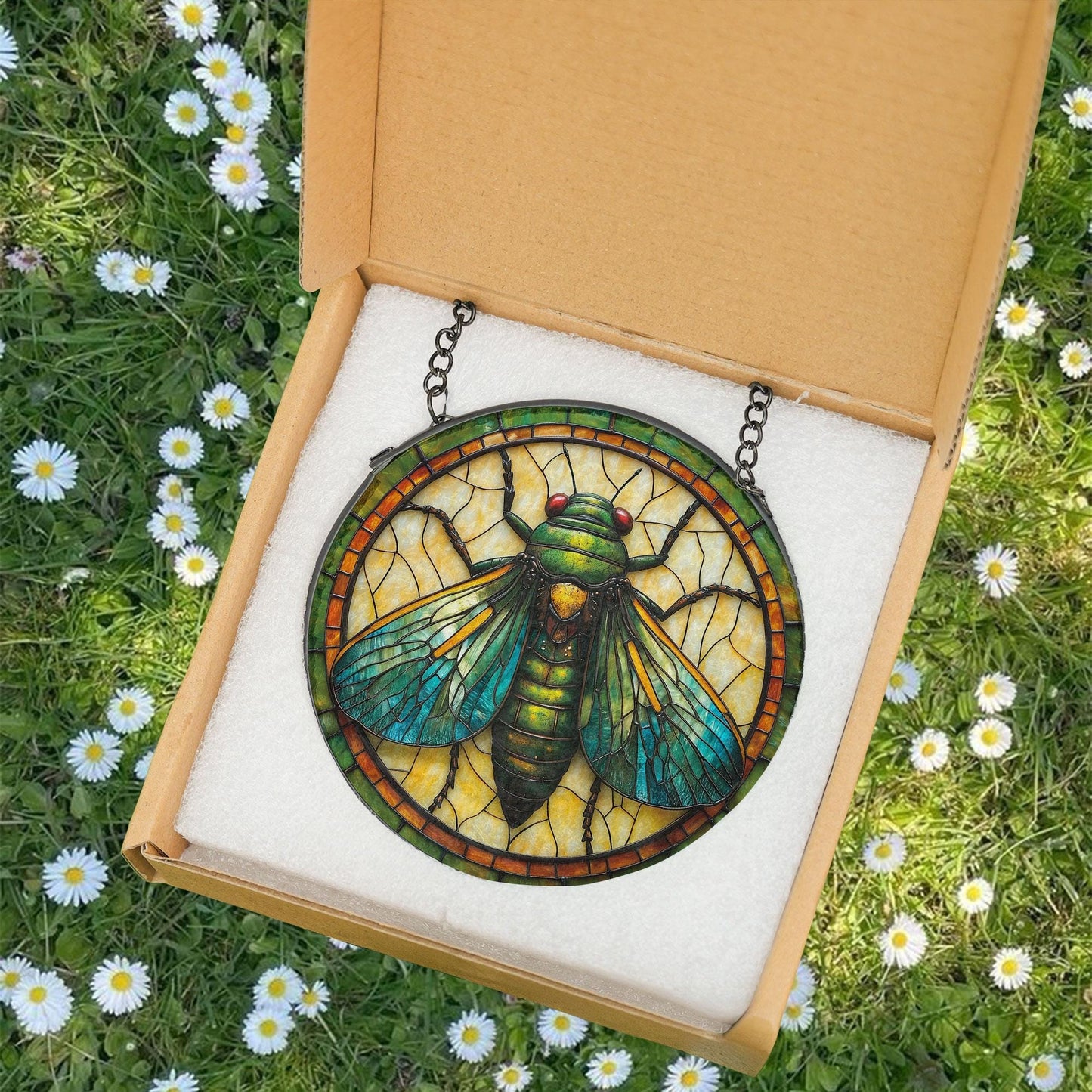 Cicada GLASS Window Decor, Translucent Decor, Insect glass window hanging, cicada vibrant Decor Gift, cicada Suncatcher, Insect lover gift
