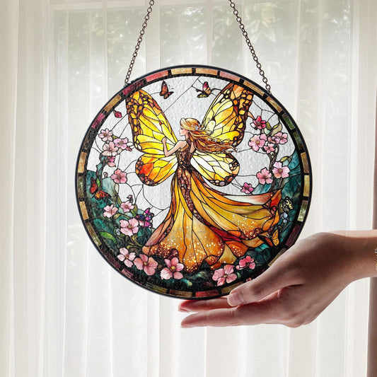 Fairy With Cherry Blossum SUNCATCHER, Fairy LightCatcher Window Hanging, Fantasy Home Decor, Garden Decor, Gift for Mom, Fairy Lover Gift