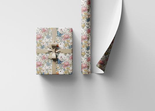 Vintage Goose and Wildflower Wrapping Paper for Rustic Wedding Gifts  Farmhouse Inspired Floral Wrap for Boho  Bride & Botanical Baby shower