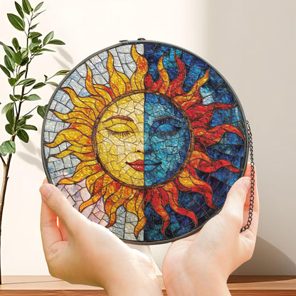 Sun and Moon Face Stained Glass Suncatcher, Celestial Decor for Boho Home, Spiritual Decor, Astrology Lovers Gift, Sun Suncatcher Ornament