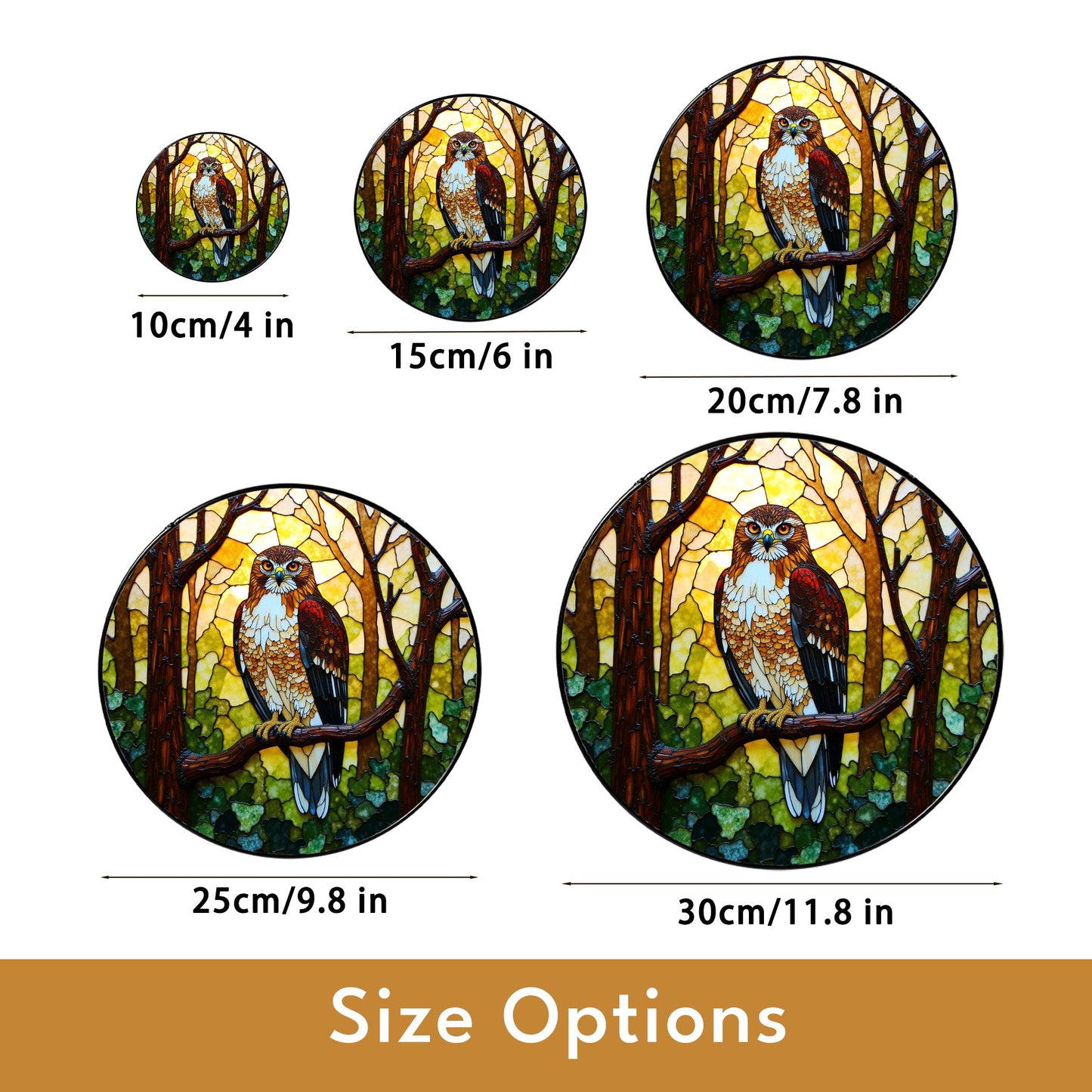 Majestic hawk in forest stained glass suncatcher bird window decor gift for dad or nature lover