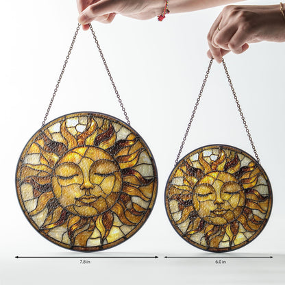Golden Sun Face Stained Glass Suncatcher,  Boho Window Hanging for Spiritual Home, Sun Decor, Gift for Nature Lovers, Astrology Lovers Gift