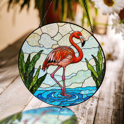 Pink Flamingo Stained Glass Suncatcher Window Decor for Nature Lovers Mothers Day Gift