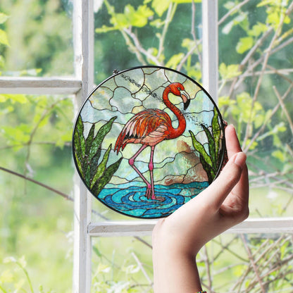 Pink Flamingo Stained Glass Suncatcher Window Decor for Nature Lovers Mothers Day Gift