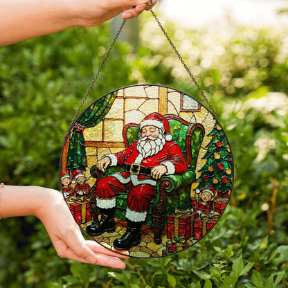 Santa Claus Christmas Window Suncatcher Stained Glass Ornament Holiday Decor Gift for Grandma Mom Friend