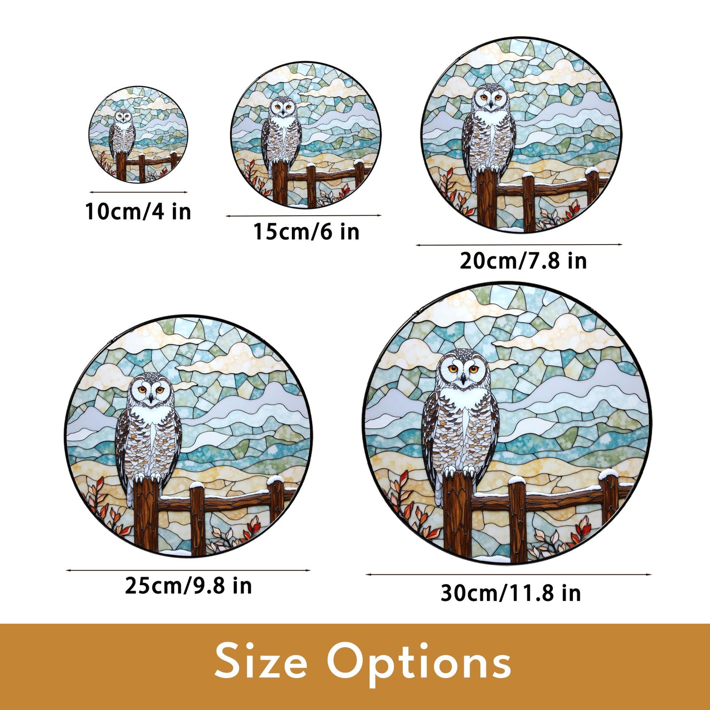 Owl perched on wooden fence stained glass suncatcher rustic window decor gift for bird lovers and nature moms