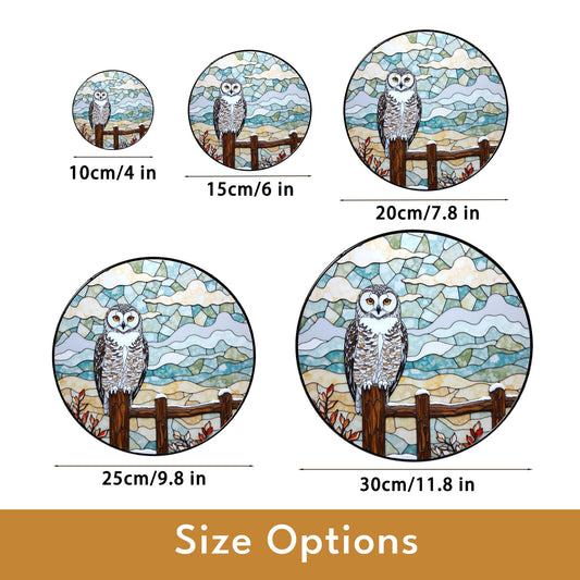 Owl perched on wooden fence stained glass suncatcher rustic window decor gift for bird lovers and nature moms