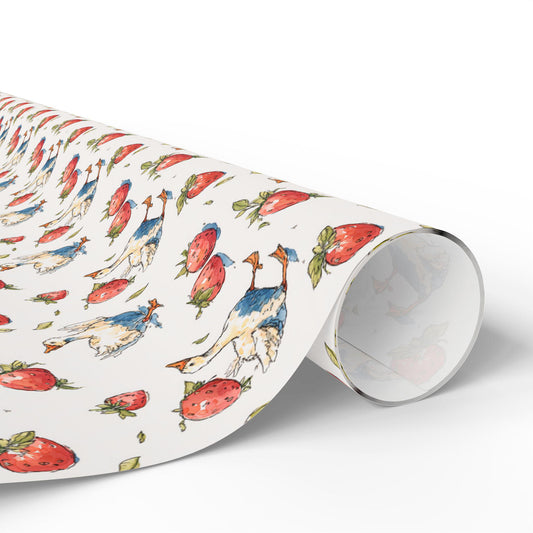 Strawberry Goose Wrapping Paper for Baby Girl Shower Gifts | Sweet Berry Gift Wrap Sheets for Moms | Cute Party Packaging