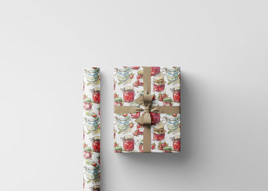 Strawberry Jam Wrapping Paper for Wedding Favors | Farm to Table Inspired Gift Wrap for Guests | Rustic Bridal Shower Decor