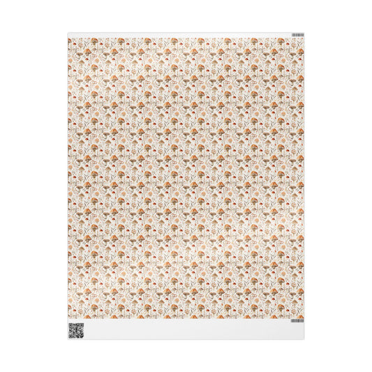 Vintage Mushroom Wrapping Paper Roll for Woodland Forest Gifts | Boho Cottagecore Baby Shower or Wedding Gift Wrap | Natural Party Decor