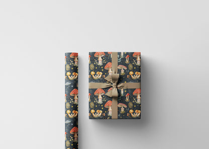 Forest Mushroom Gift Wrapping Paper | Nature Inspired Toadstool Wrap Sheets | Cute Botanical Birthday Packaging for All Occasions