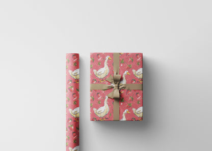 Strawberry Gooses Wrapping Paper for Little Girl Birthday | Adorable Berry Gift Wrap Sheets | Sweet Fruit Party Decor