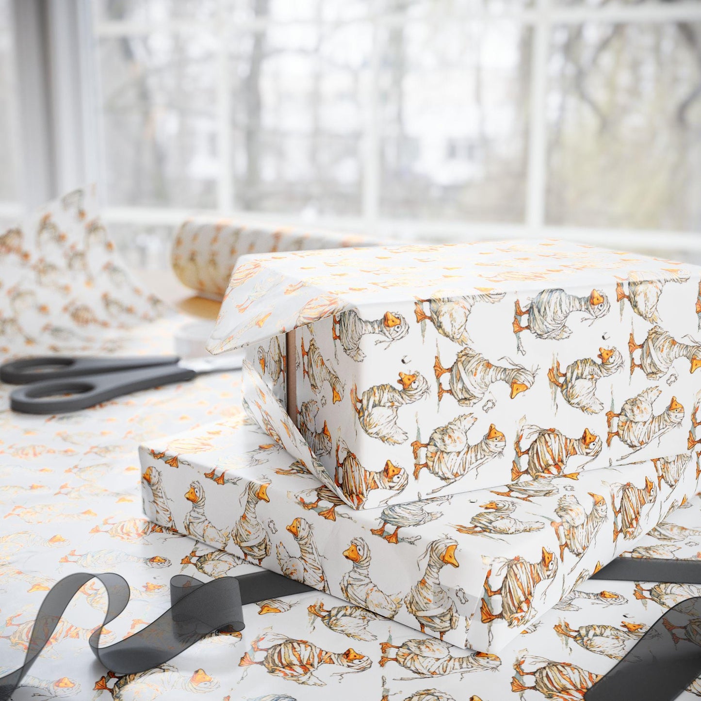 Halloween Goose Wrapping Paper for Trick-or-Treat Gifts | Cute Spooky Gift Wrap for Kids, Teachers & Party Favors