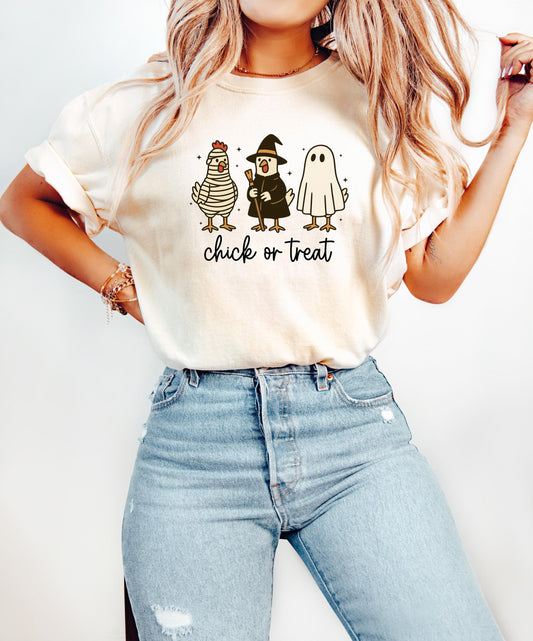 Comfort Colors® Chick Or Treat Shirt,Halloween Shirt, Funny Halloween Tshirt, Cute Halloween, Fall Chicken Shirt Trick Or Treat