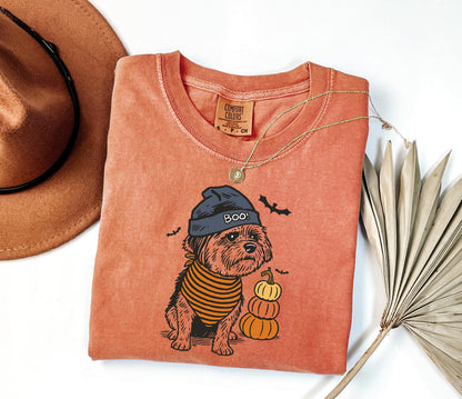 Comfort Colors® Halloween Dog Shirt, Boo Hat Black Dog Shirt, Cute Pumpkin Fall Pet Shirt, Cute Dog in Halloween Costume, Cute Halloween Dog