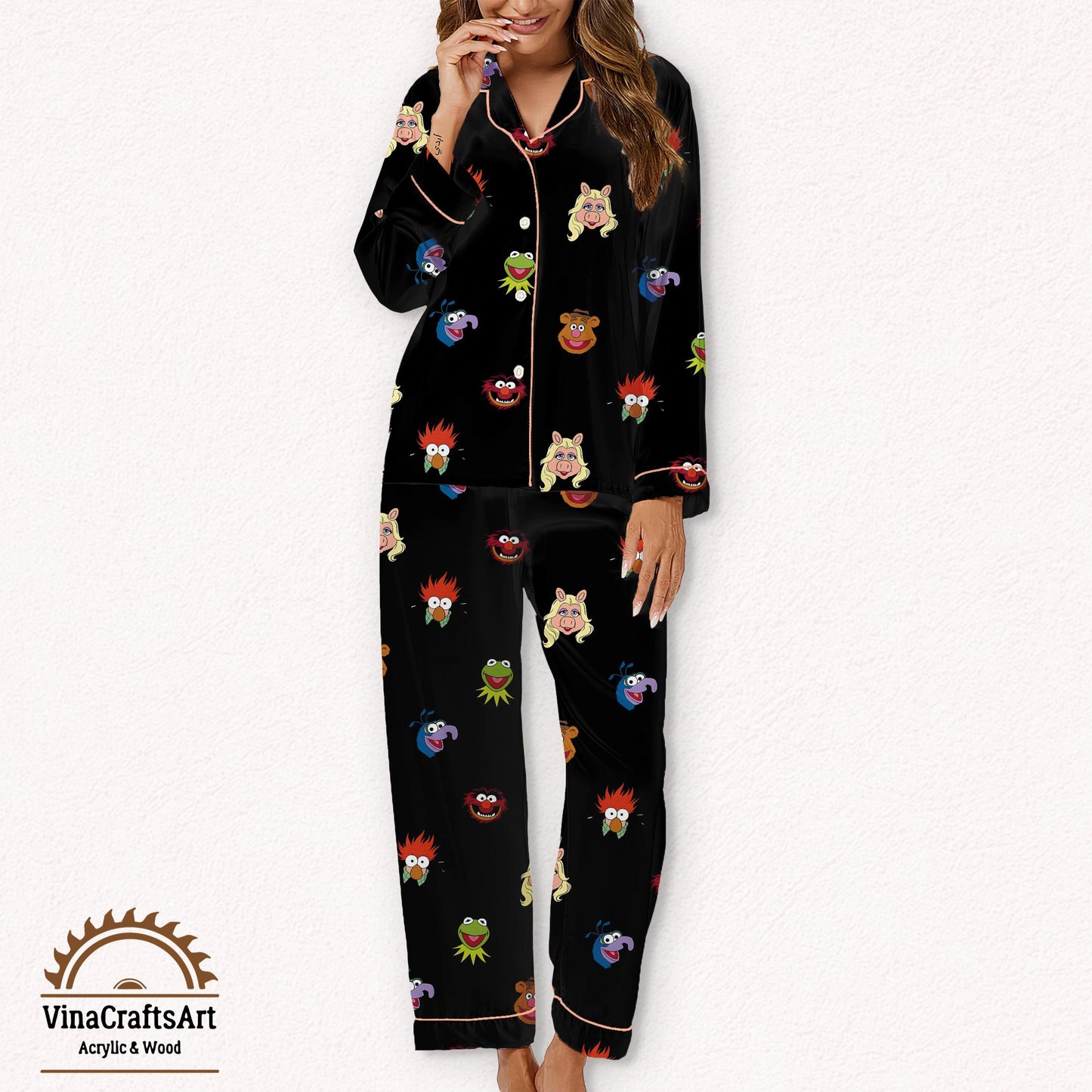 Muppet Pajamas Set, Cartoon Pajama Outfit, Gift for Muppet Fans, Kermit Animal Pajamas, Retro Cartoon Sleepwear, Gift for Muppet Fans