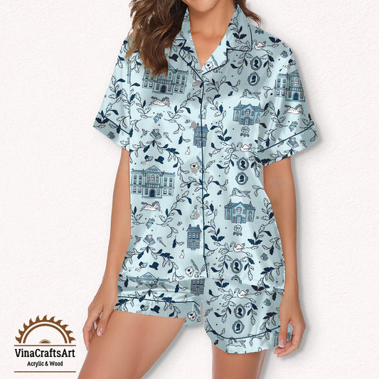 Pride and Prejudice Light Blue Journal Pajamas Set, Jane Austen Toile Print Sleepwear, Toile Print Sleep Set, Literary Loungewear Gift