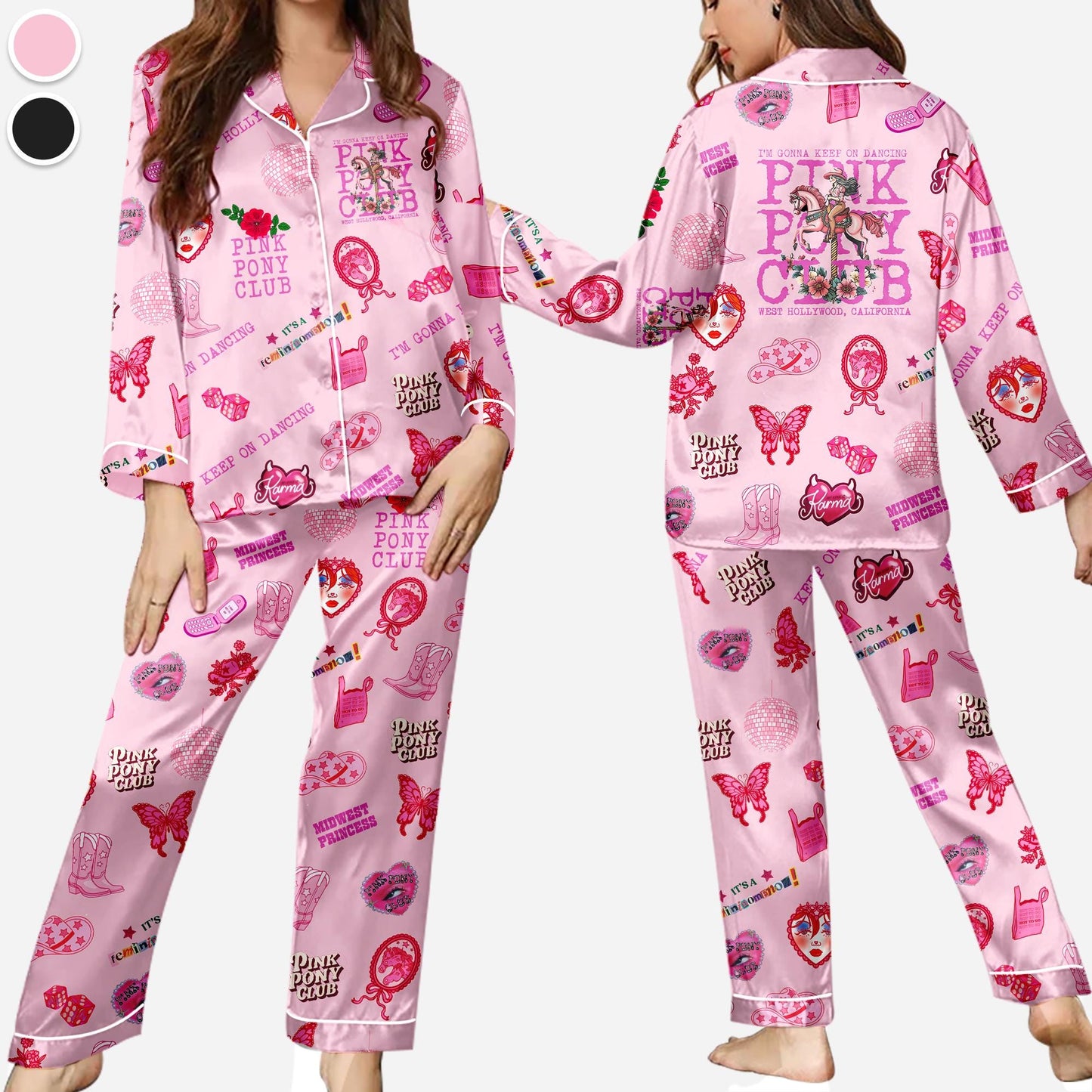 Pink Pony Club Pajamas, I'm Gonna Keep On Dancing PJS, Sapphic Lesbian Pride Music Pajamas, Western Princess Tour pajamas, LGBTQ Concert pjs