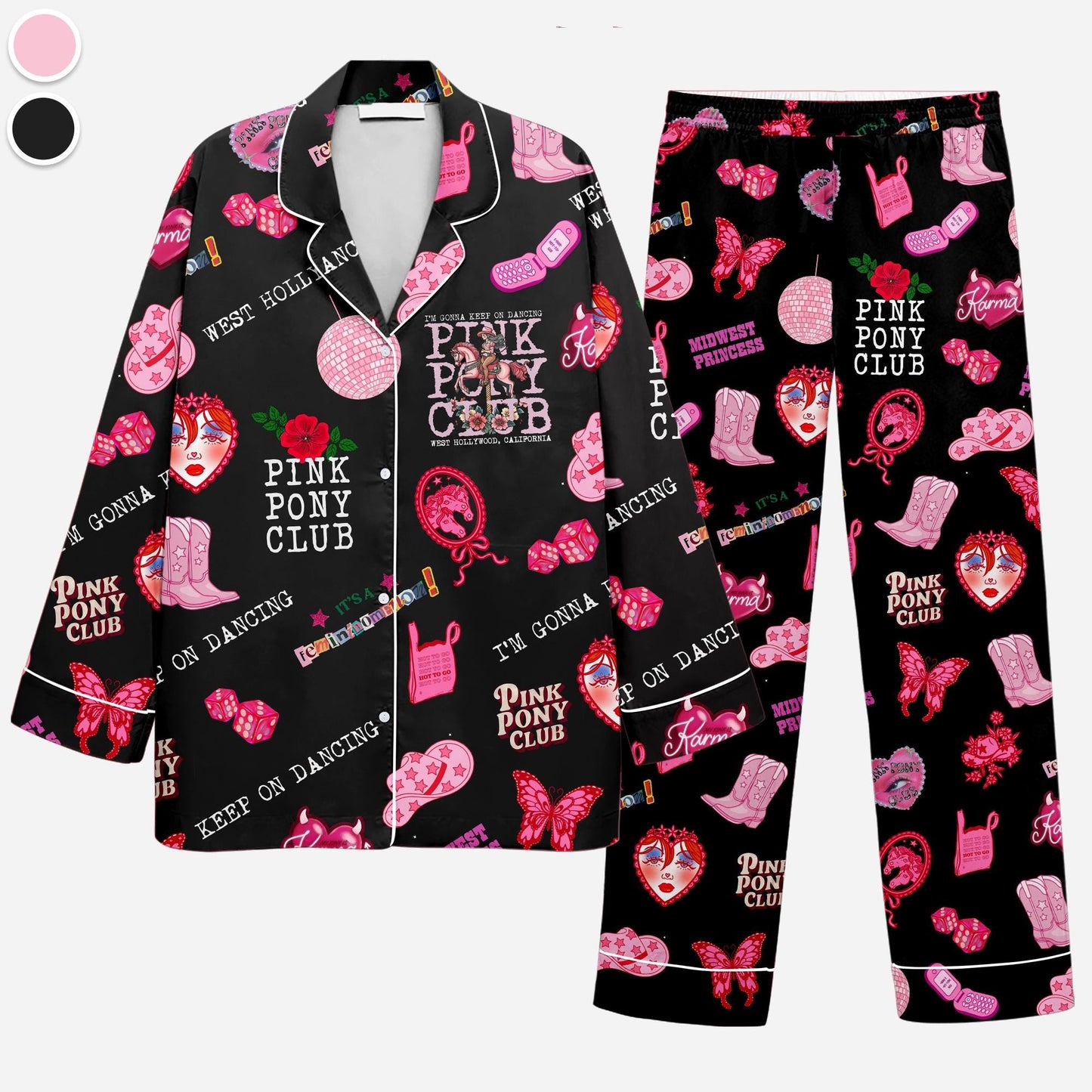 Pink Pony Club Pajamas, I'm Gonna Keep On Dancing PJS, Sapphic Lesbian Pride Music Pajamas, Western Princess Tour pajamas, LGBTQ Concert pjs