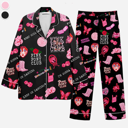 Pink Pony Club Pajamas, I'm Gonna Keep On Dancing PJS, Sapphic Lesbian Pride Music Pajamas, Western Princess Tour pajamas, LGBTQ Concert pjs