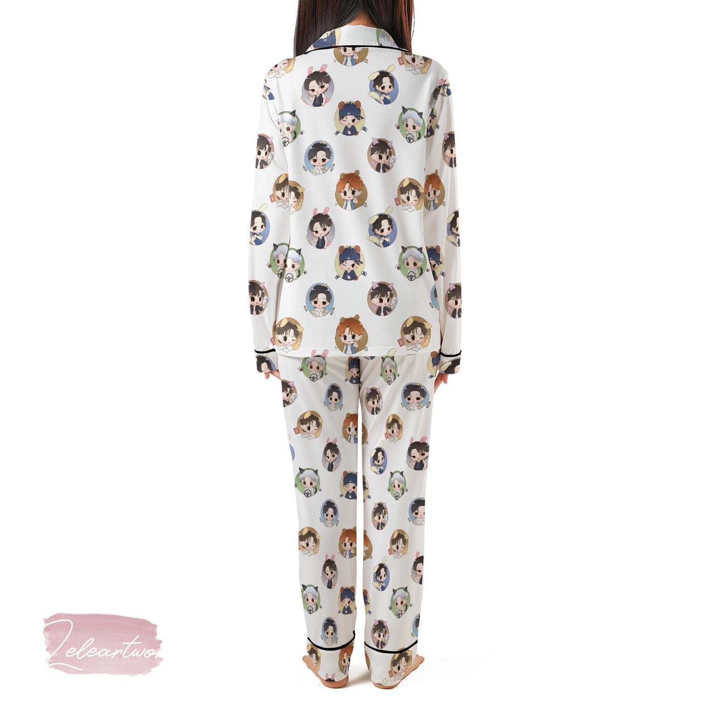 Ateez Chibi Pajama Set – Kpop Short Sleeve Sleepwear Featuring All 8 Members in Cute Outfits, Cozy ATEEZ Fan Gift