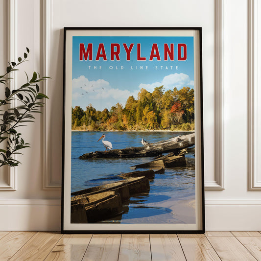 Maryland Art Print, Maryland Poster, Vintage Maryland Wall Art Home Decor, Maryland Retro Travel Poster, Baltimore Maryland Gift