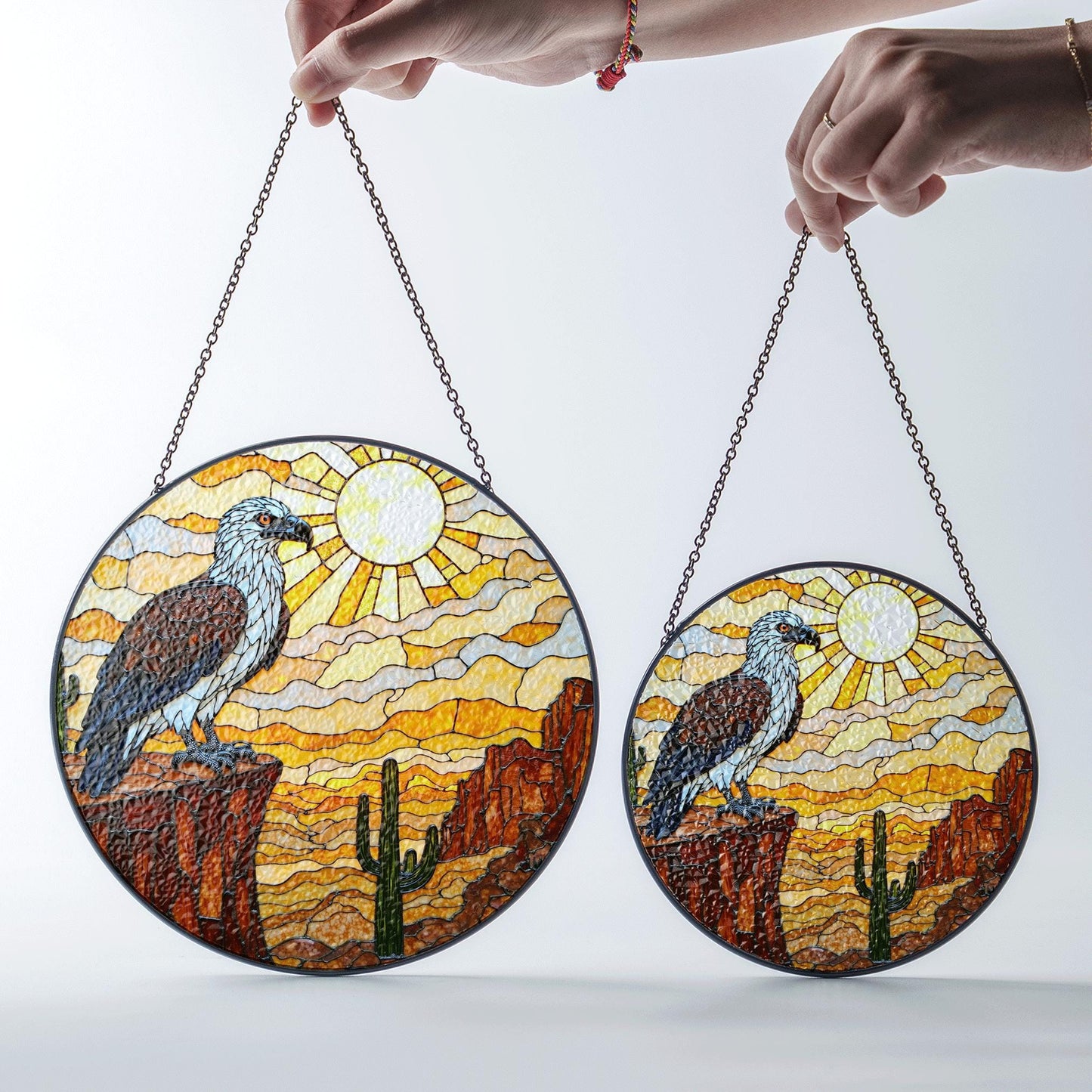 Eagle desert canyon art suncatcher stained glass window decor gift for Independence Day or dad
