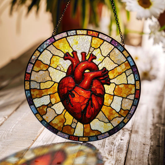 Anatomical Heart Art Glass Suncatcher Window Decor Unique Gift for Medical Student or Valentine's Day